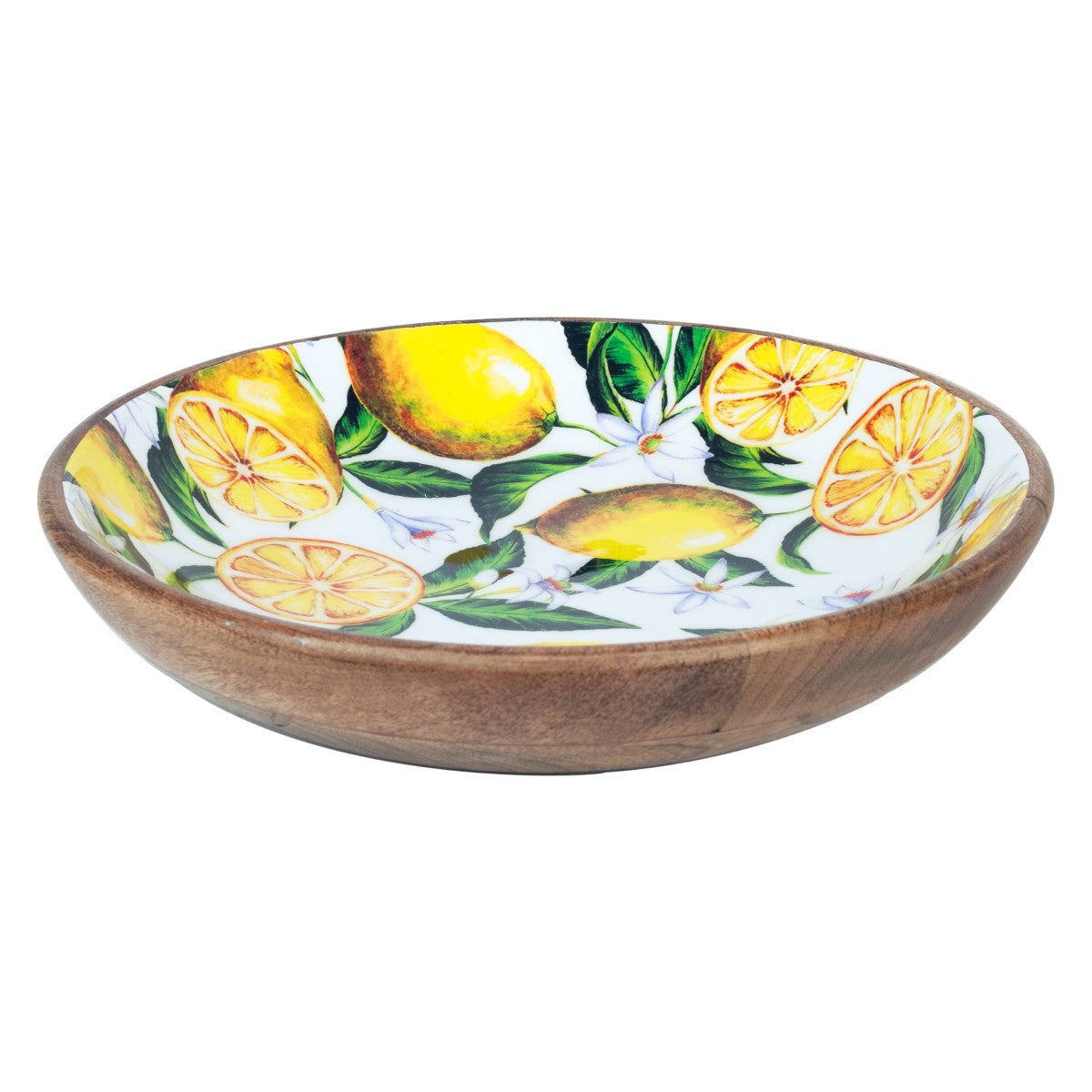 SilkySoleil™ Lemon-patterned mango wood salad bowl - 30 x 30 x 5 cm