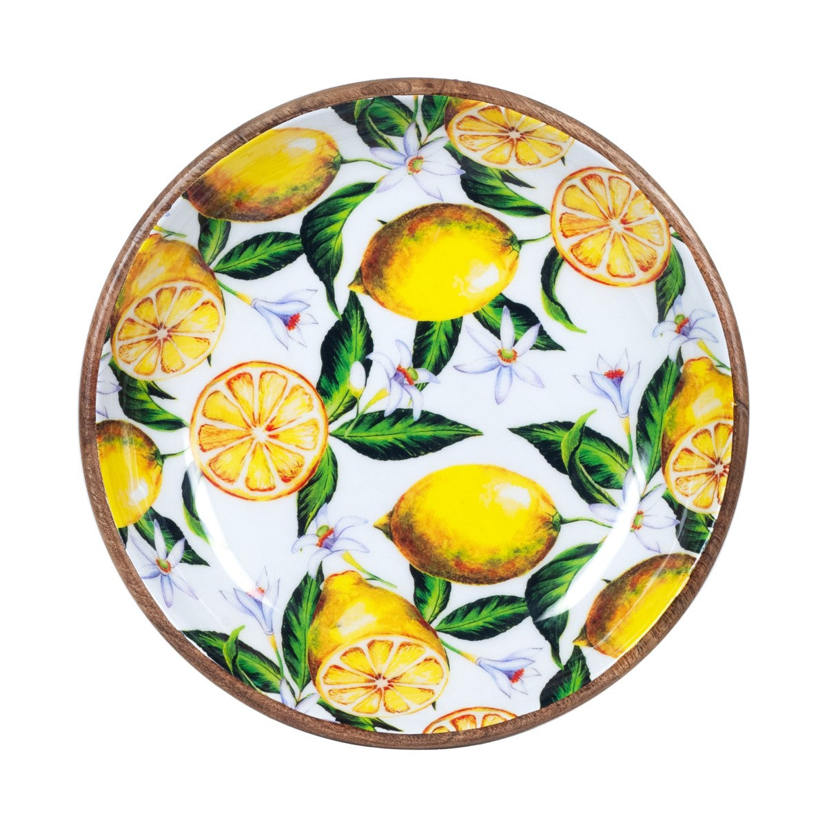 SilkySoleil™ Lemon-patterned mango wood salad bowl - 30 x 30 x 5 cm