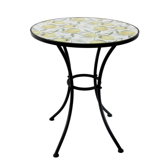 SilkySoleil™ Forged iron and ceramic table with lemon pattern - 60 x 60 x 70 cm