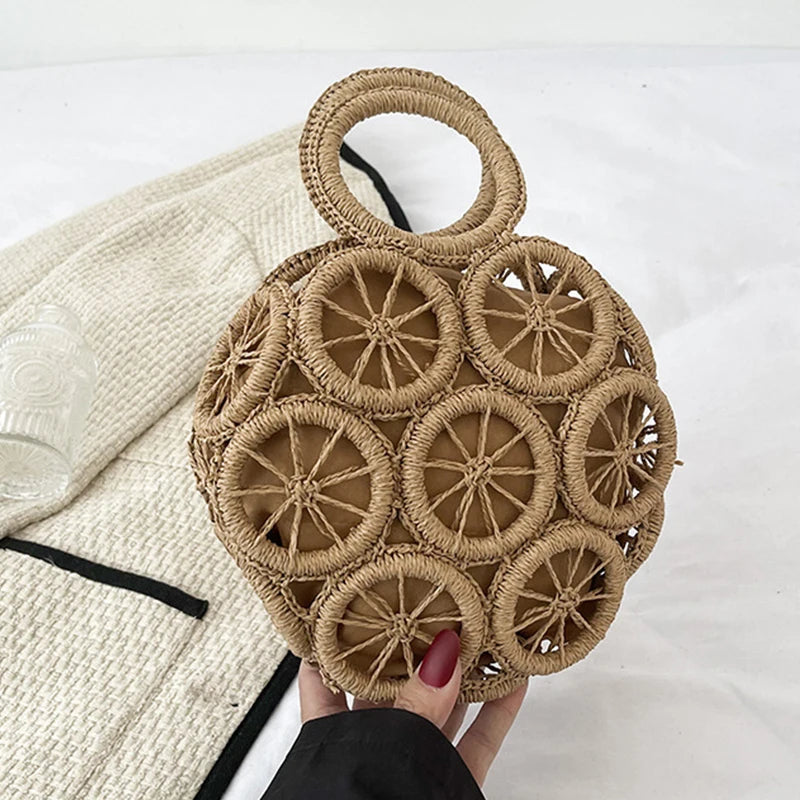 SilkySoleil™  Handmade round woven straw handbags