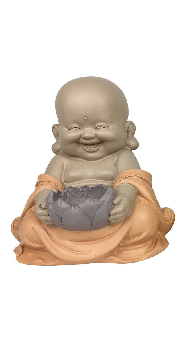 SilkySoleil™ smiling sitting Buddhist monk statue, candle holder